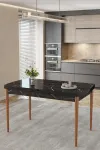 80x170CM Mutfak Masası Takımı | 4 Kişilik Açılır Masa Sandalye Takımı -Yemek Odası-MDF - SİYAH MERMER - KREM-2