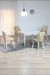 ARVEN Beyaz Sunta 70x110 Sabit Mutfak Masası Takımı Beyaz Metal Ayak 4 Krem Sandalye