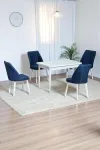 ARVEN Beyaz Sunta 70x110 Sabit Mutfak Masası Takımı Beyaz Metal Ayak 4 Lacivert Sandalye