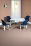 Florn Beyaz 80 x 132 Açılabilen MDF Masa Metal Ayaklı Mutfak Masası Takımı 4 Lacivert Sandalye