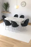 Mia Serisi Açılabilir Mutfak Masası Takımı Beyaz Mermer Desen Masa 6 Sandalye, Yemek Masası