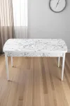 Milas Serisi 80 x 132 Açılabilen Beyaz Mermer MDF Mutfak Masası, Yemek Masası Metal Ayak