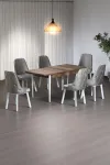 Minel Açılabilen Metal Ayak MDF Mutfak Masası Takımı 6 Cappucino Sandalye 80 x 132