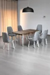 Minel Açılabilen Metal Ayak MDF Mutfak Masası Takımı 6 Gri Sandalye 80 x 132