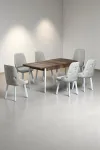 Minel Açılabilen Metal Ayak MDF Mutfak Masası Takımı 6 Krem Sandalye 80 x 132