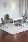 Monera Beyaz 80 x 132 Açılabilen MDF Masa Metal Ayaklı Mutfak Masası Takımı 4 Cappucino Sandalye
