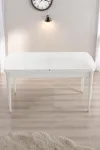 Monera Beyaz 80 x 132 Açılabilen MDF Masa Metal Ayaklı Mutfak Masası Takımı 4 Lacivert Sandalye-2