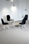 Monera Beyaz 80 x 132 Açılabilen MDF Masa Metal Ayaklı Mutfak Masası Takımı 4 Siyah Sandalye