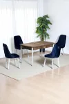 Monera Ceviz 80 x 132 Açılabilen MDF Masa Metal Ayaklı Mutfak Masası Takımı 4 Lacivert Sandalye-0