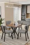 Mutfak Masası Takımı | 4 Kişilik Açılır Masa Sandalye Takımı | Balkon Masası | Cafe masa takımı-70x70 - Ceviz - Gri-0