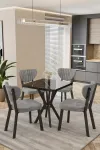 Mutfak Masası Takımı | 4 Kişilik Açılır Masa Sandalye Takımı | Balkon Masası | Cafe masa takımı-70x70 - SİYAH MERMER - GRİ