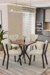 Mutfak Masası Takımı | 4 Kişilik Açılır Masa Sandalye Takımı | Balkon Masası | Cafe masa takımı-70x70 - Ceviz - Krem
