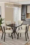 Mutfak Masası Takımı | 4 Kişilik Açılır Masa Sandalye Takımı | Balkon Masası | Cafe masa takımı-70x70 - SİYAH MERMER - KREM