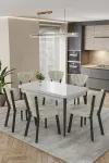 Mutfak Masası Takımı | 6 Kişilik Açılır Masa Sandalye Takımı | Salon Masası | Yemek Masası-Elma Takım - Beyaz - Krem