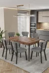 Mutfak Masası Takımı | 6 Kişilik Açılır Masa Sandalye Takımı | Salon Masası | Yemek Masası-Elma Takım - CEVİZ - GRİ