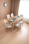 Mutfak Masası Takımı | 6 Kişilik Açılır Masa Sandalye Takımı | Salon Masası | Yemek Masası - Krem-1