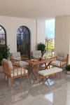 Preda Serisi Masif Fırınlanmış Gürgen Ahşap Bahçe Balkon Takımı 1+1+1+1+Bench+Masa-0