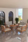 Preda Serisi Masif Fırınlanmış Gürgen Ahşap Bahçe Balkon Takımı 2+2+1+1+Masa-0