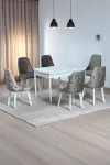 Sonata Beyaz 80 x 132 Açılabilen MDF Masa Metal Ayaklı Mutfak Masası Takımı 6 Cappucino Sandalye