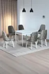 Sonata Beyaz 80 x 132 Açılabilen Sunta Masa Metal Ayaklı Mutfak Masası Takımı 6 Cappucino Sandalye