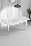 Vilte Serisi 80 x 132 Açılabilen Beyaz Mermer Sunta Mutfak Masası, Yemek Masası Metal Ayak-1
